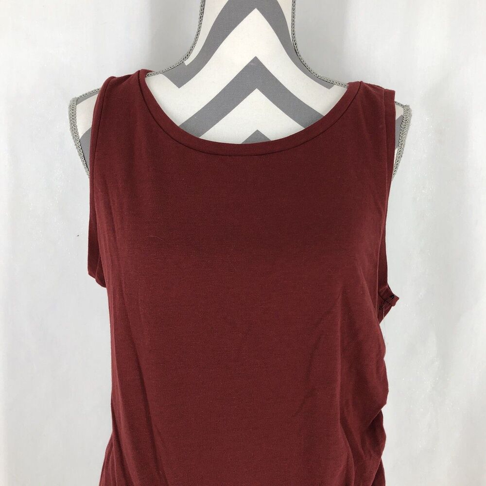 Treasure & Bond Ruched Sleeveless Jersey Dress In Red Syrah TB453401WN Plus 1X